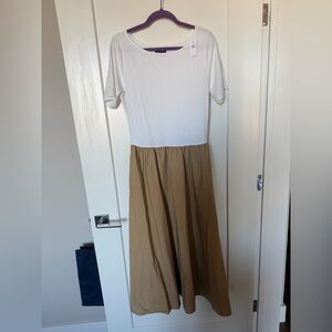 GAP White and Khaki Mixed Media Dress